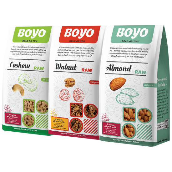 Boyo Combo Pack of Cashew Raw, Walnut Raw & Almond Raw (250gm Each) image