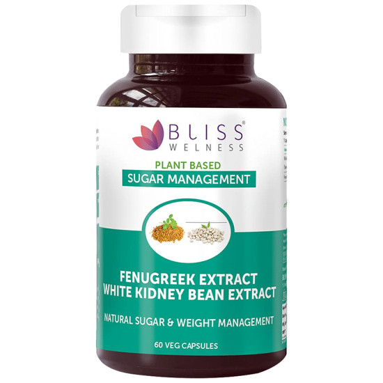 Bliss Welness Sugar Management Fenugreek White Kidney Bean Extract Veg Capsule image