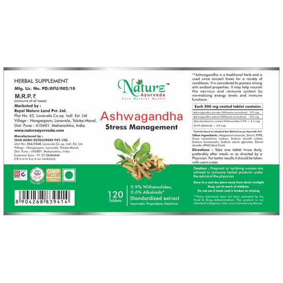 Naturz Ayurveda Ashwagandha Stress Management Tablet image