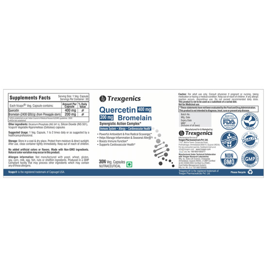 Trexgenics Quercetin 400mg Bromelain 200mg Veg Capsule image