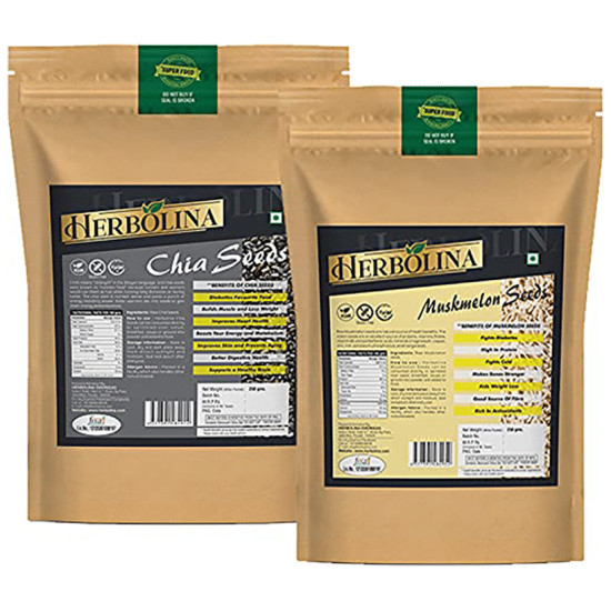 Herbolina Combo Pack of Chia & Muskmelon Seeds (250gm Each) image