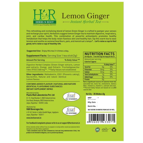 Herbs N Root Lemon Ginger Instant Green Tea Stick (2gm Each) image