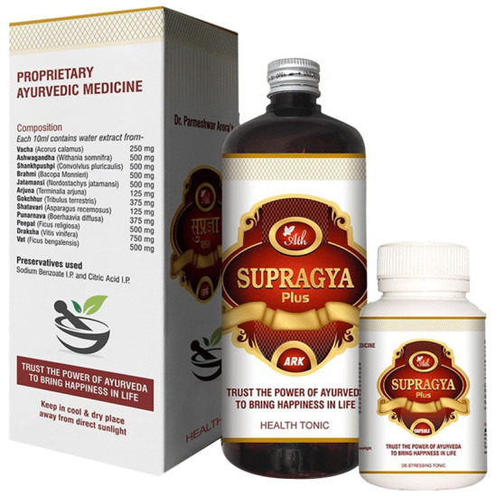 Ath Ayurveda 3 Month Combo Pack of 9 Bottle of Supragya Plus Ark (500ml Each) & 3 Bottle of Supragya Plus Capsule (120 Each) image