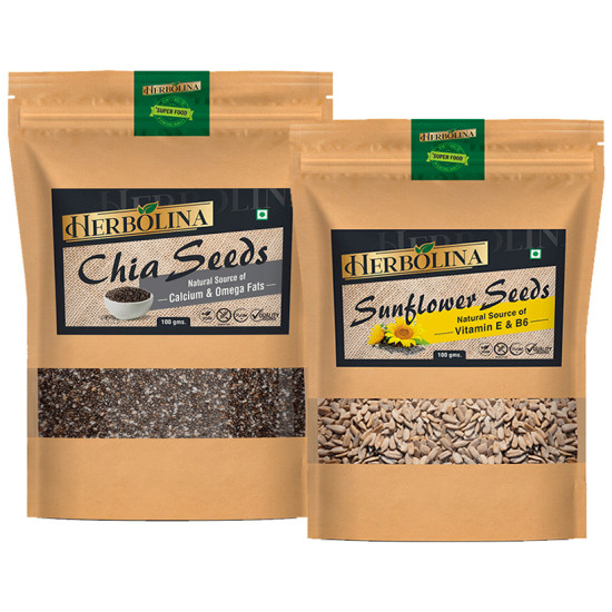 Herbolina Combo Pack of Chia & Sunflower Seeds (100gm Each) image