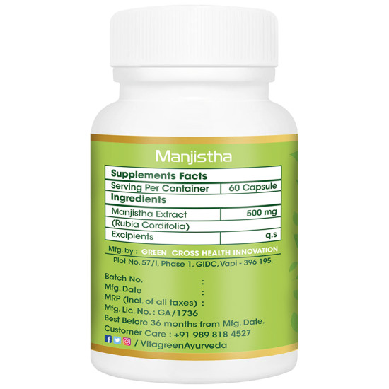 Vitagreen Manjistha 500mg Capsule image